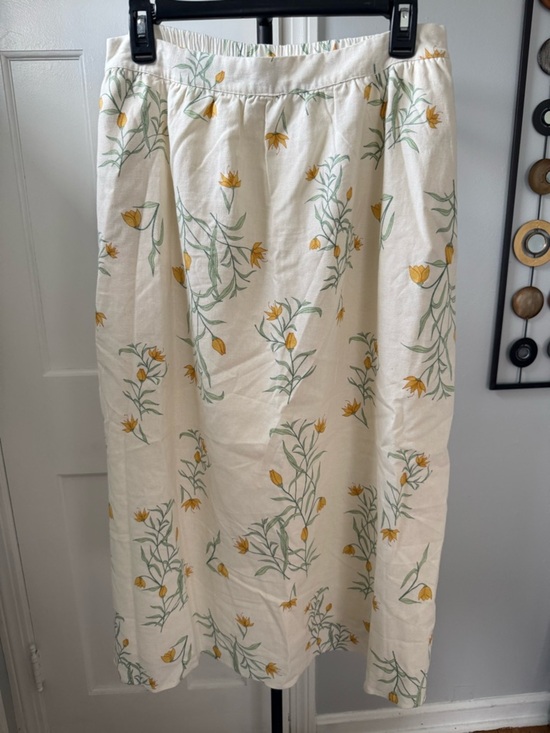Joie Dresses & Skirts - Joie Cream Floral Midi Skirt with Yellow & Green Print